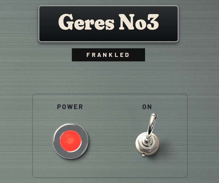 The Geres No3 nameplate above a red power lamp and a chrome toggle switch.